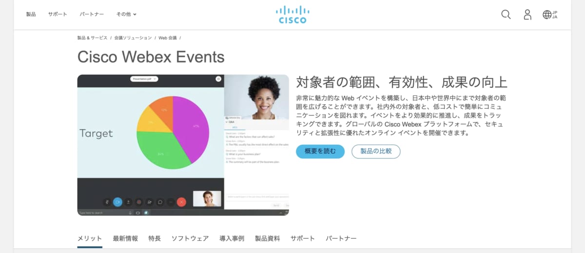 ウェビナーツール :Cisco Webex EventsのLP画像
