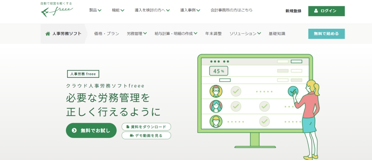 テレワーク労務管理ツール/ 人事労務freee