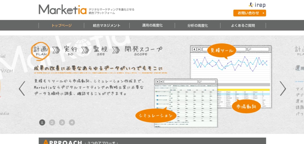 広告管理ツール:MarketiaのサービスLP画像