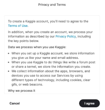 kaggle personal information confirmation screen