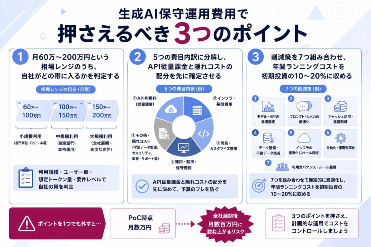 生成AI保守運用費用で押さえるべき3つのポイント