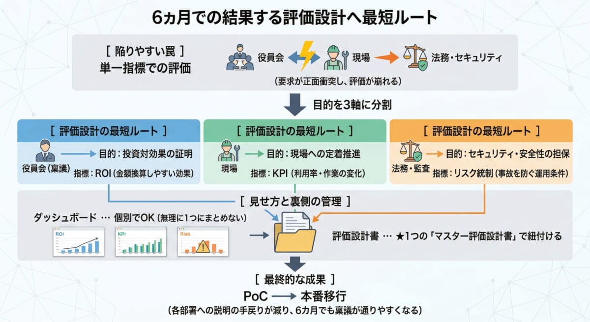 6カ月で成果を示す評価設計の最短ルートの図解