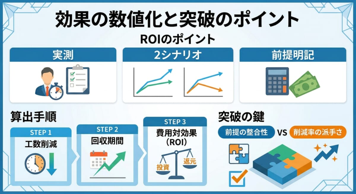 効果の数値化と突破のポイントに関する図解